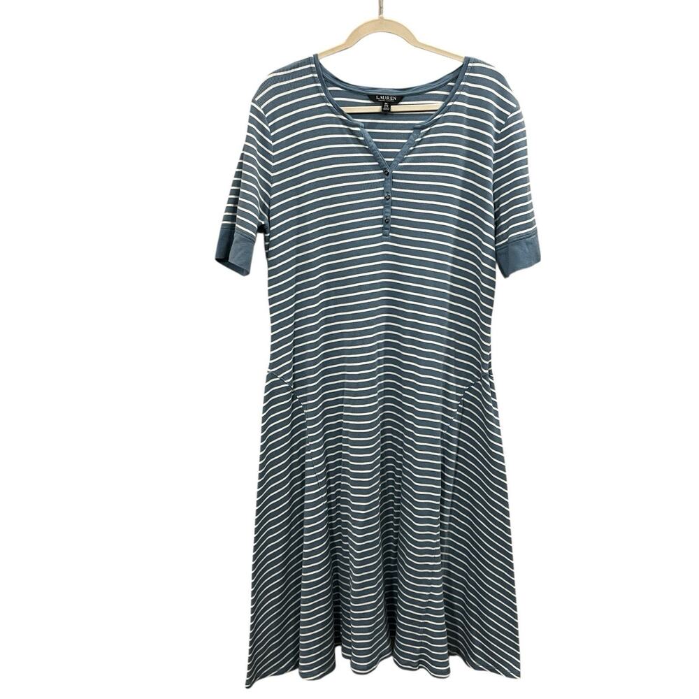 Lauren Ralph Lauren Waffle Knit Midi Dress Size 3X Blue Whit Striped Henley